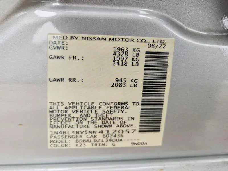 2022 NISSAN ALTIMA S  