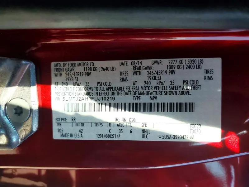 2015 LINCOLN MKC   