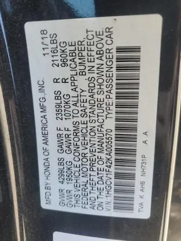 2019 HONDA ACCORD EX  