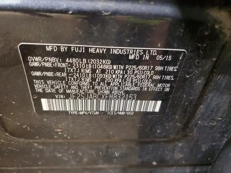 2015 SUBARU FORESTER 2.5I  