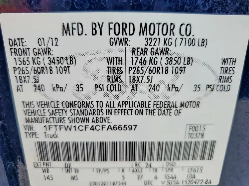 2012 FORD F150 SUPERCREW  