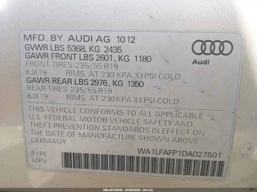 2013 AUDI Q5 2.0T PREMIUM