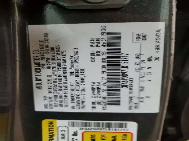 2020 FORD FUSION TITANIUM  
