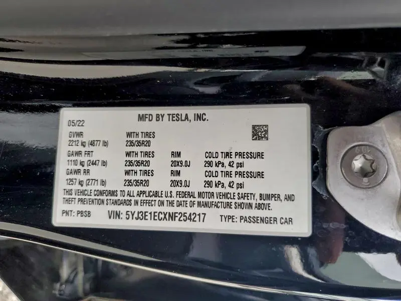 2022 TESLA MODEL 3   