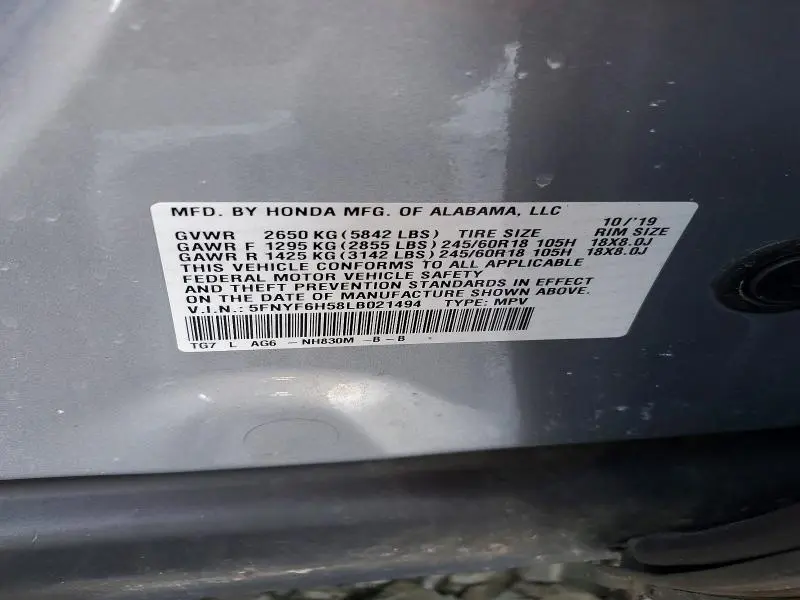 2020 HONDA PILOT EXL  