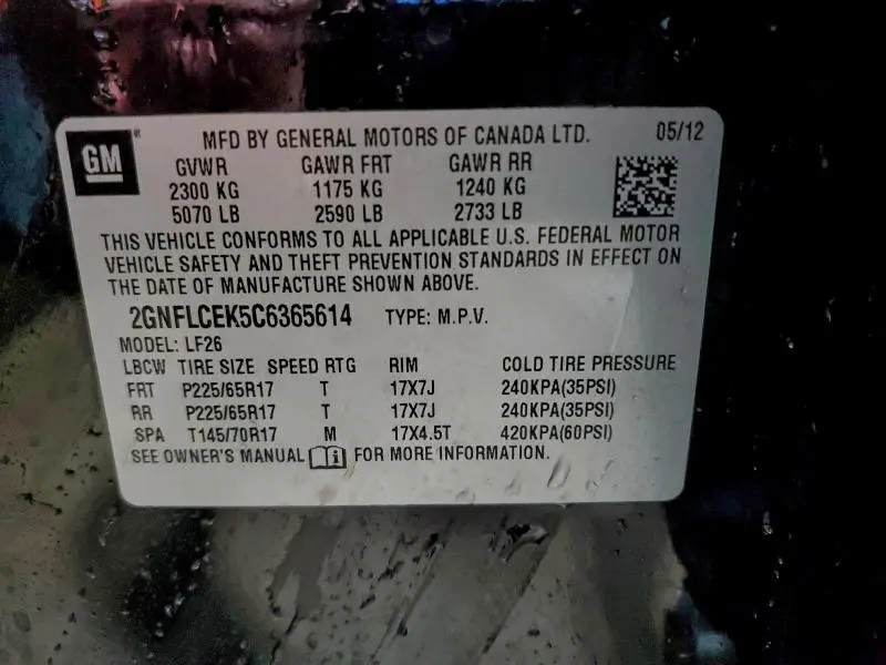 2012 CHEVROLET EQUINOX LS  