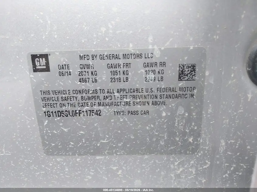 2015 CHEVROLET MALIBU 2LT
