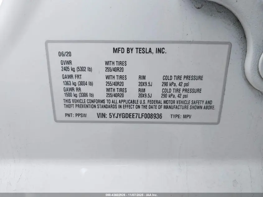 2020 TESLA MODEL Y LONG RANGE DUAL MOTOR ALL-WHEEL DRIVE