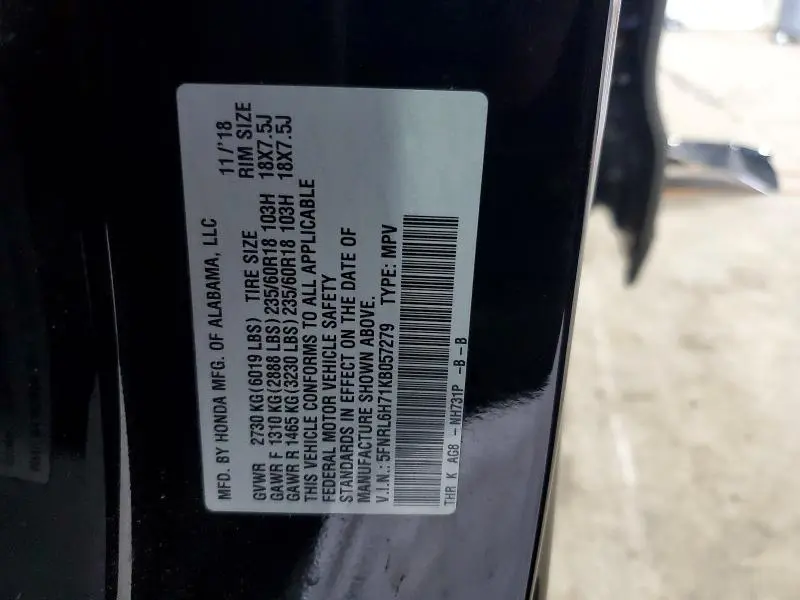 2019 HONDA ODYSSEY EXL  
