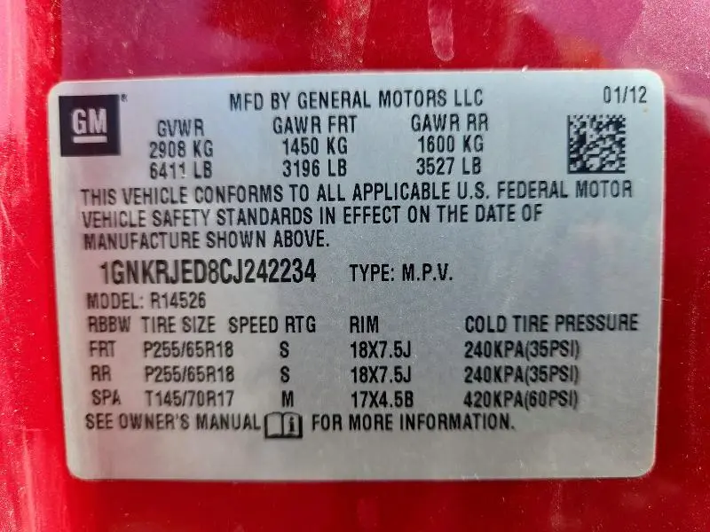 2012 CHEVROLET TRAVERSE LT  