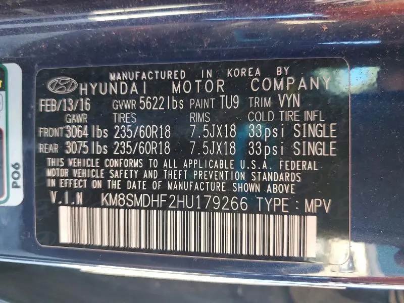 2017 HYUNDAI SANTA FE SE  