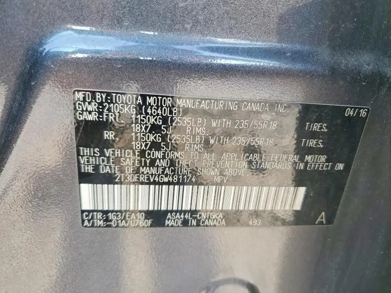 2016 TOYOTA RAV4 LE  
