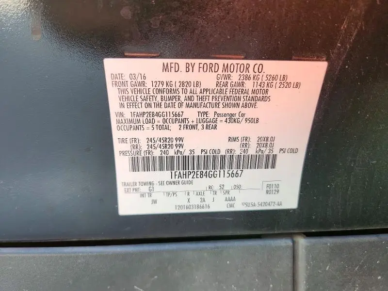 2016 FORD TAURUS SEL  