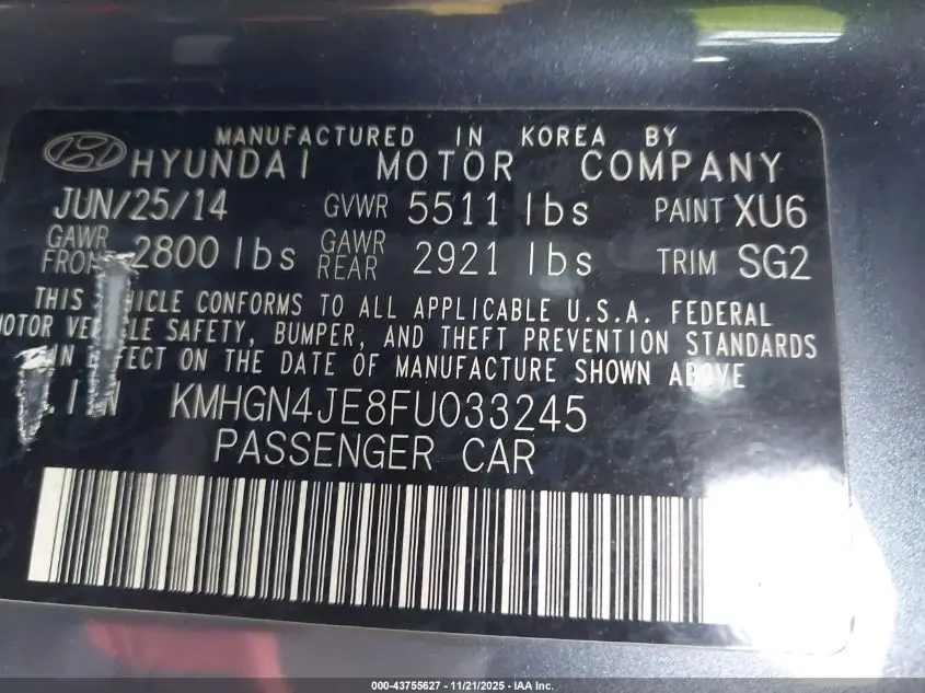 2015 HYUNDAI GENESIS 3.8