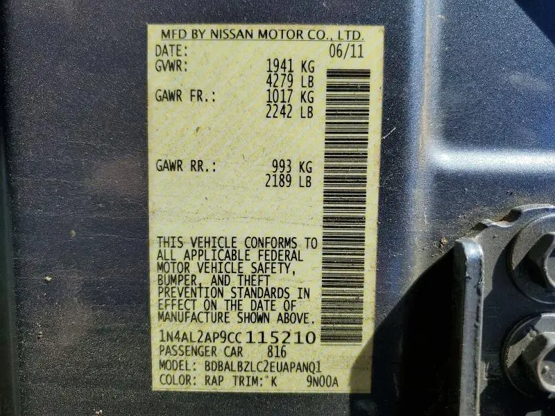 2012 NISSAN ALTIMA BASE  