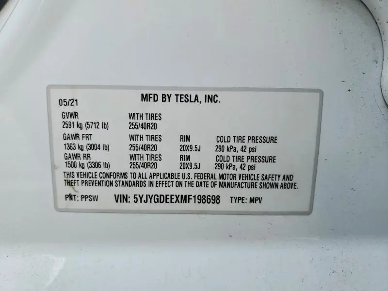 2021 TESLA MODEL Y   