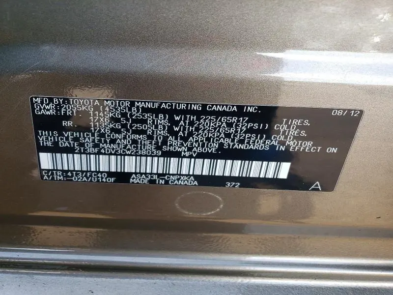 2012 TOYOTA RAV4 BASE  