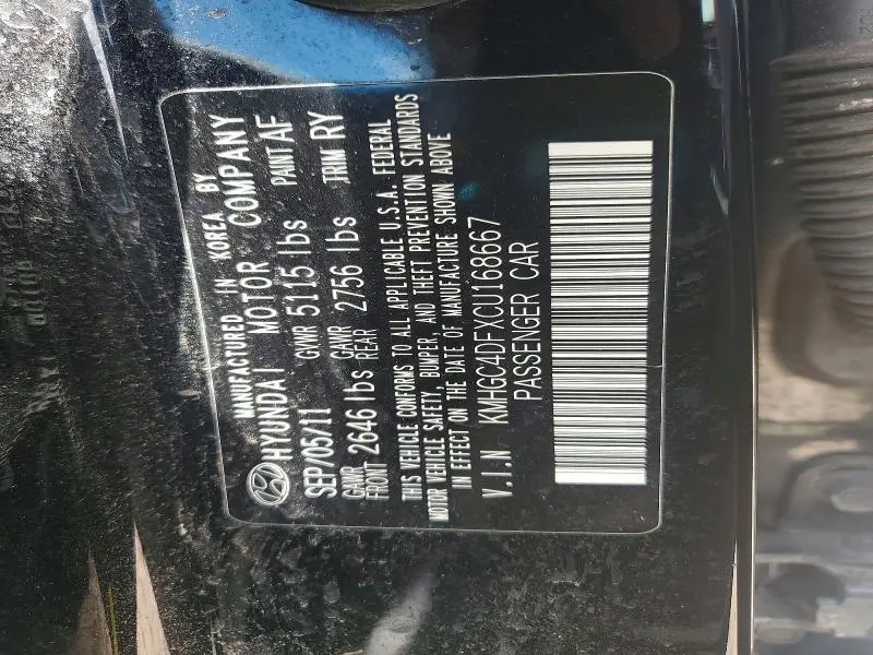 2012 HYUNDAI GENESIS 4.6L  