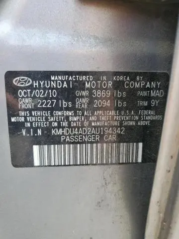 2010 HYUNDAI ELANTRA BLUE