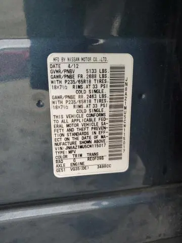 2012 NISSAN MURANO S