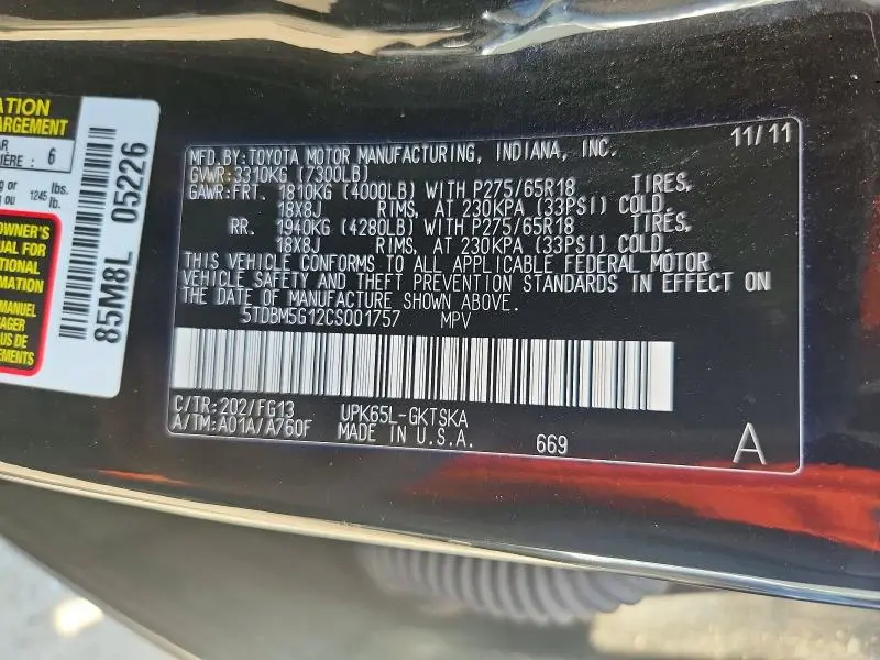 2012 TOYOTA SEQUOIA SR5  