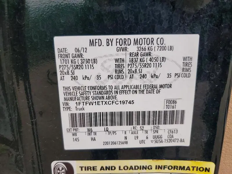 2012 FORD F150 SUPERCREW  