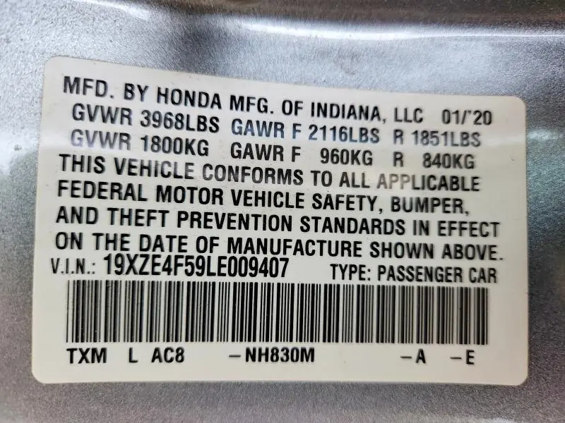 2020 HONDA INSIGHT EX  