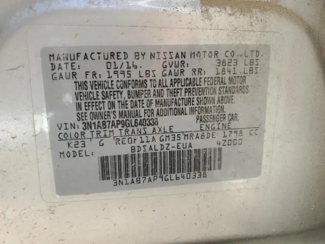 2016 NISSAN SENTRA S  