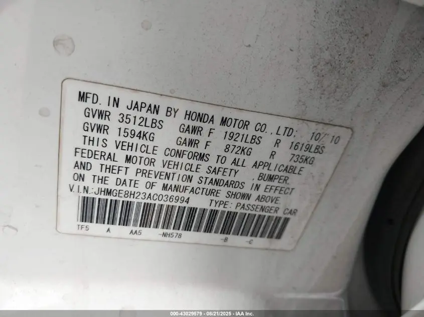 2010 HONDA FIT  