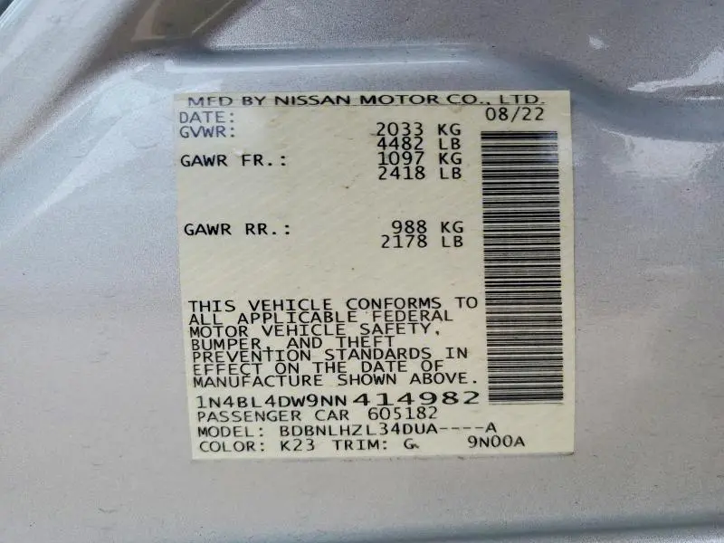 2022 NISSAN ALTIMA SV  