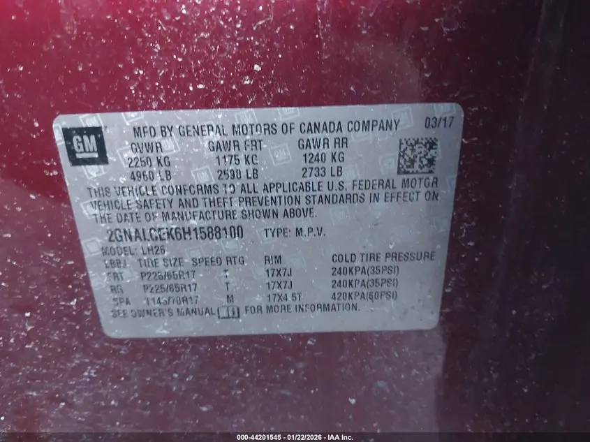 2017 CHEVROLET EQUINOX LT