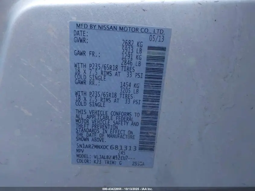 2013 NISSAN PATHFINDER S