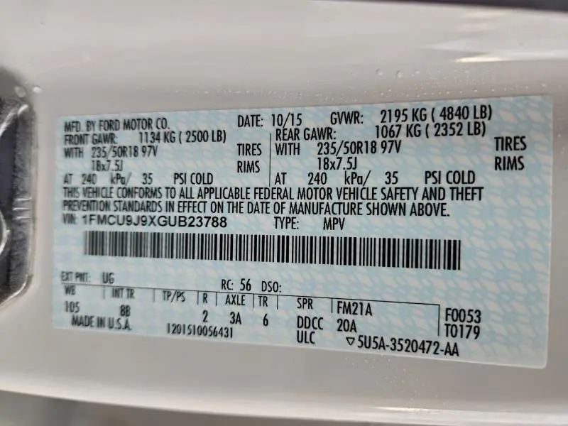 2016 FORD ESCAPE TITANIUM  