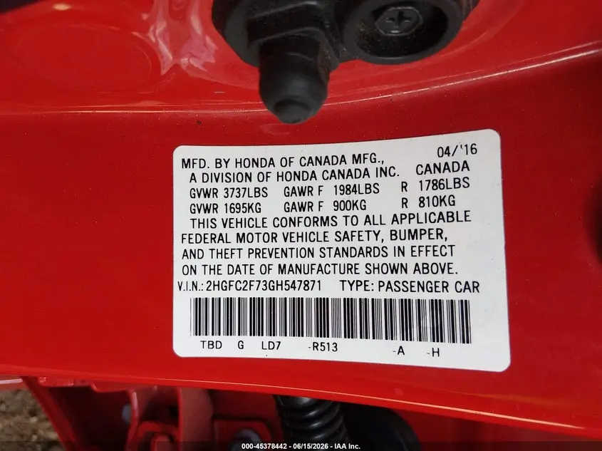 2016 HONDA CIVIC EX