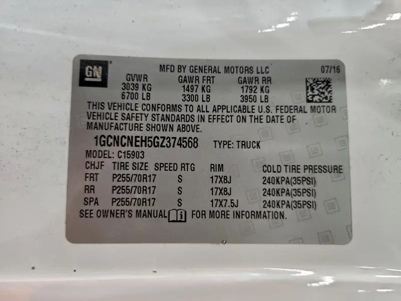 2016 CHEVROLET SILVERADO C1500  