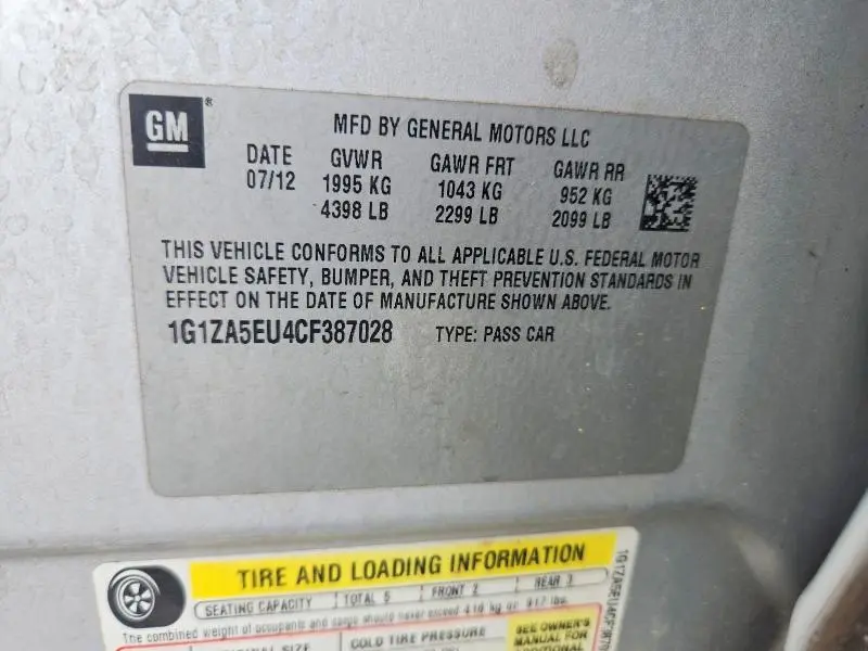 2012 CHEVROLET MALIBU LS  