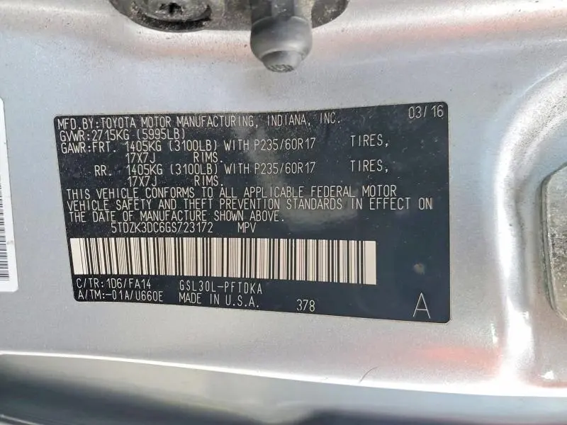 2016 TOYOTA SIENNA L 7-PASSENGER  