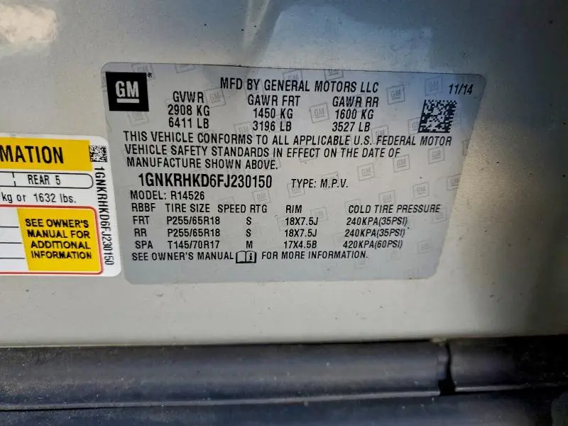 2015 CHEVROLET TRAVERSE LT  