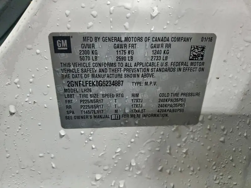 2016 CHEVROLET EQUINOX LT  