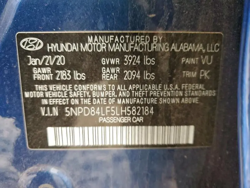 2020 HYUNDAI ELANTRA SEL  