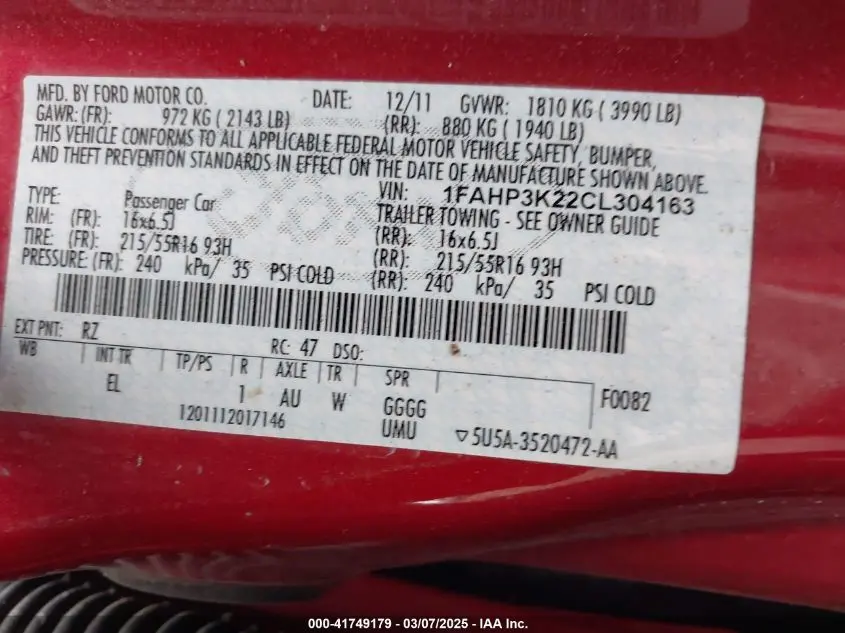 2012 FORD FOCUS SE