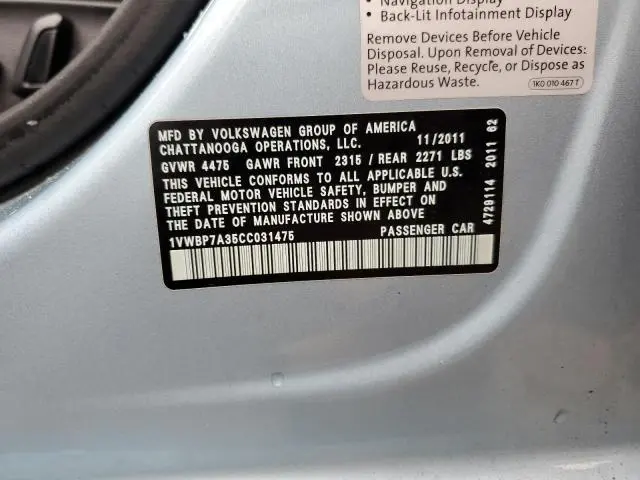 2012 VOLKSWAGEN PASSAT SE