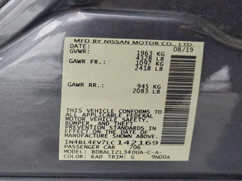 2020 NISSAN ALTIMA SL  