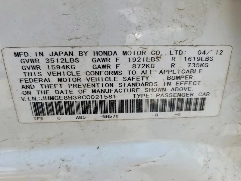 2012 HONDA FIT   