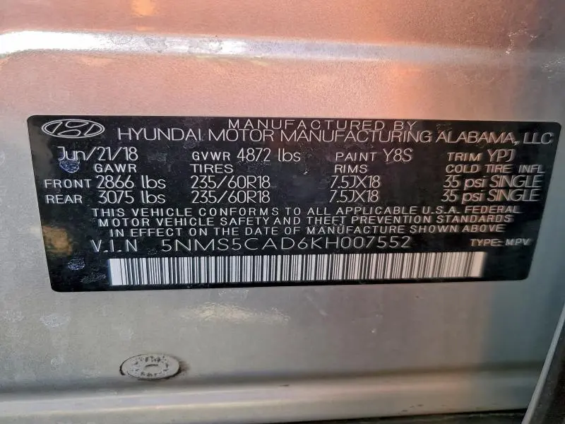 2019 HYUNDAI SANTA FE LIMITED  