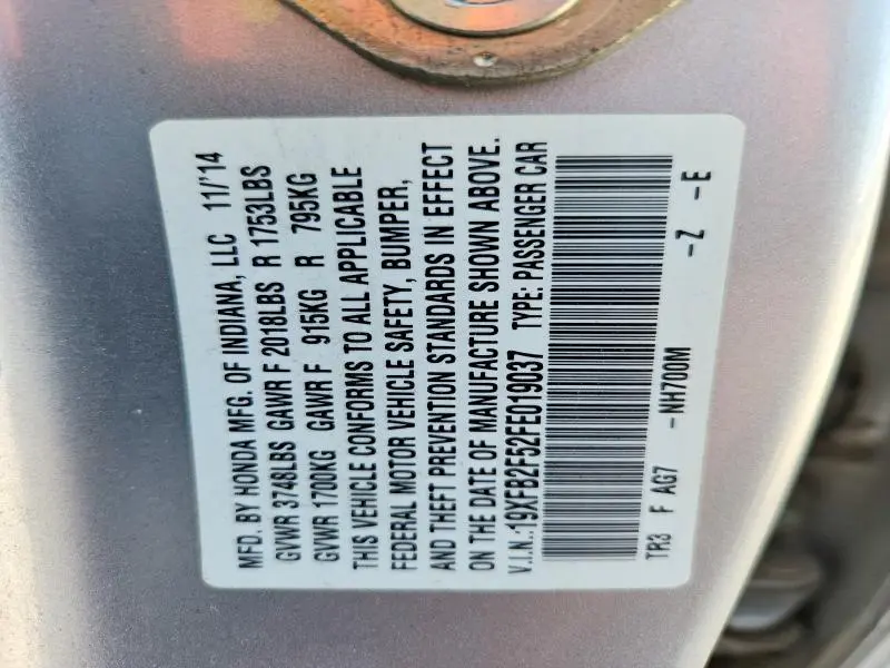 2015 HONDA CIVIC LX  