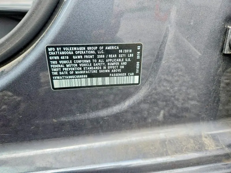 2016 VOLKSWAGEN PASSAT S  