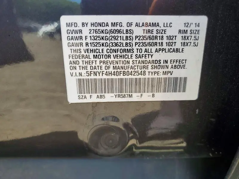 2015 HONDA PILOT EX  