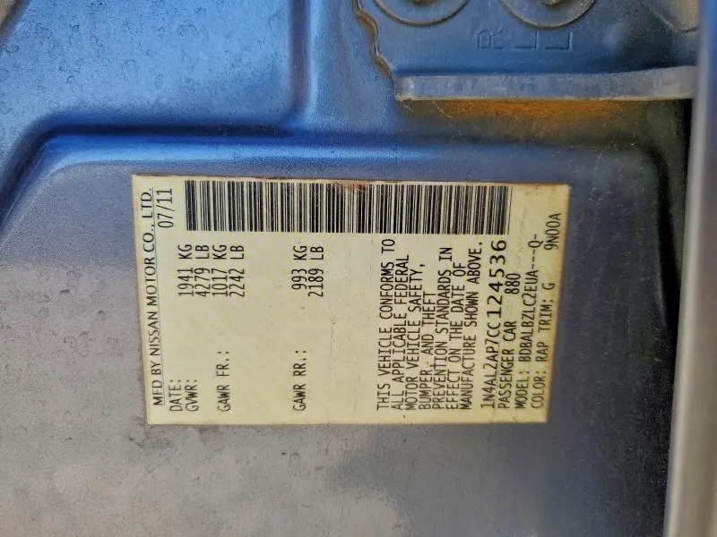 2012 NISSAN ALTIMA BASE  