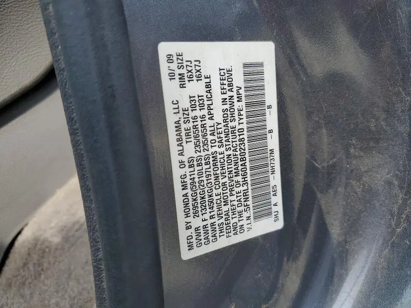 2010 HONDA ODYSSEY EXL  